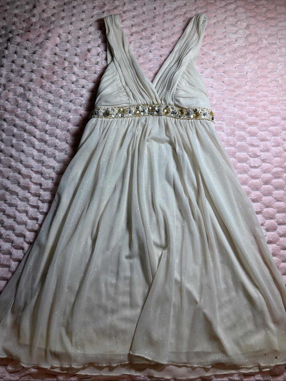 Y2K Jodi Kristopher Sparkly Beaded Rhinestone Waist V-Neck Dress